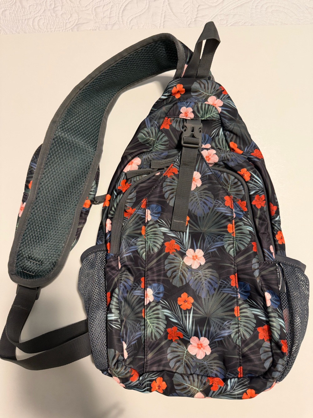G4 Free Floral Sling Backpack - Black with Red & Pink Flowers